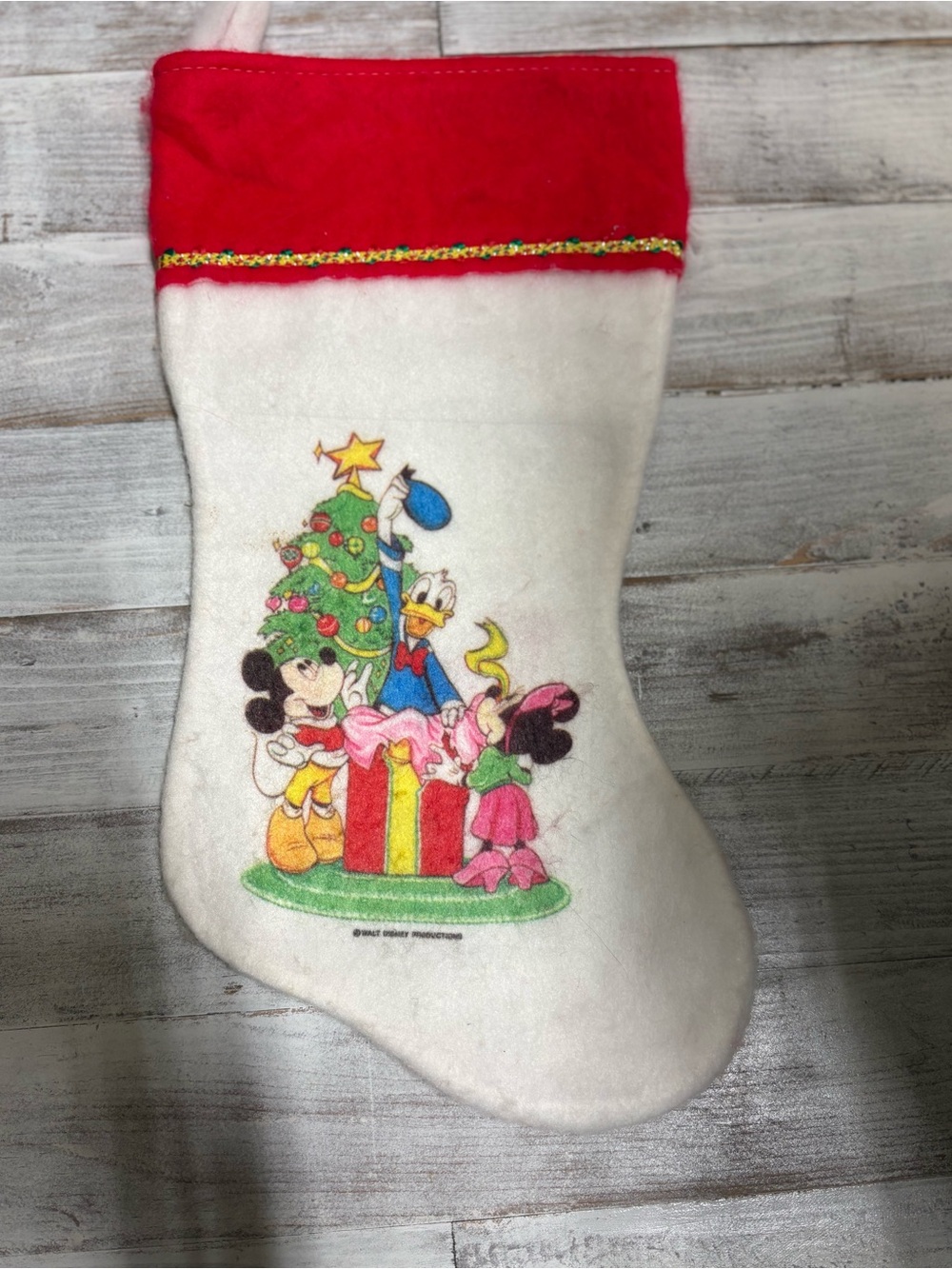 Vintage Walt Disney Stocking Mickey & Minnie Mouse Donald Duck Felt Christmas